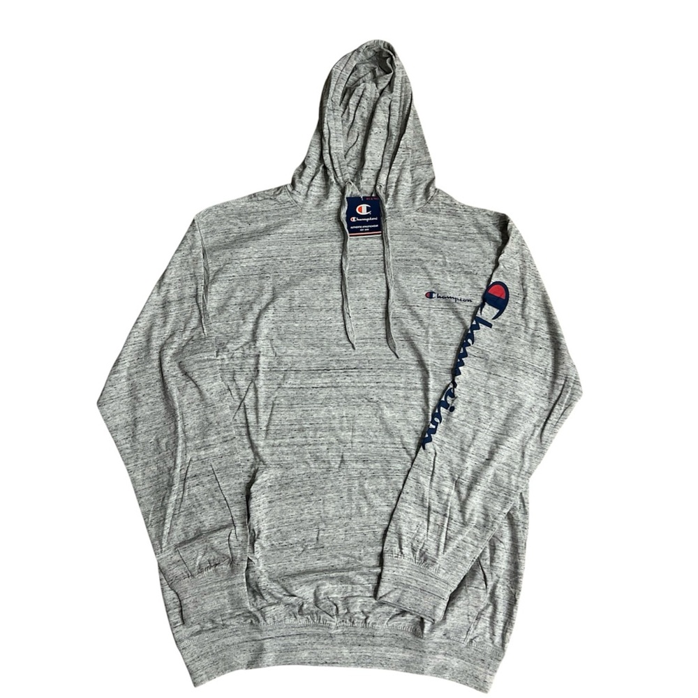 Champion Heather Gray Hooded Pullover with Script Logo